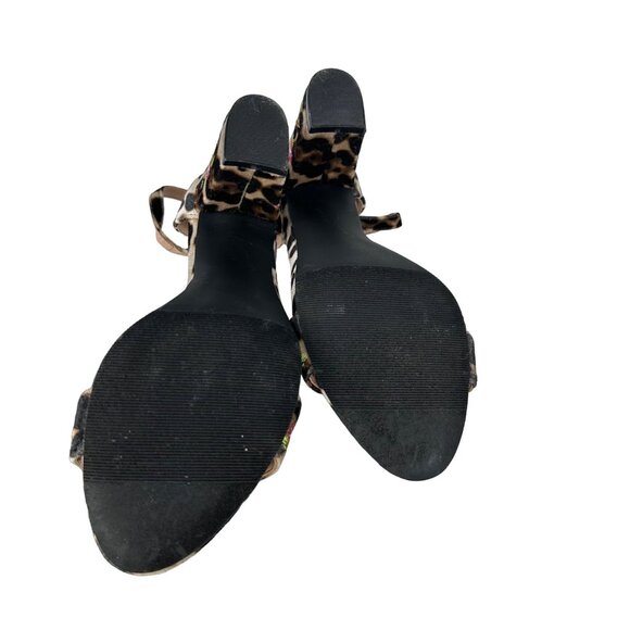 Madden Girl Behave 6.5 Floral Embroidered Velvet Animal Print Block Heel Sandals - Picture 12 of 14